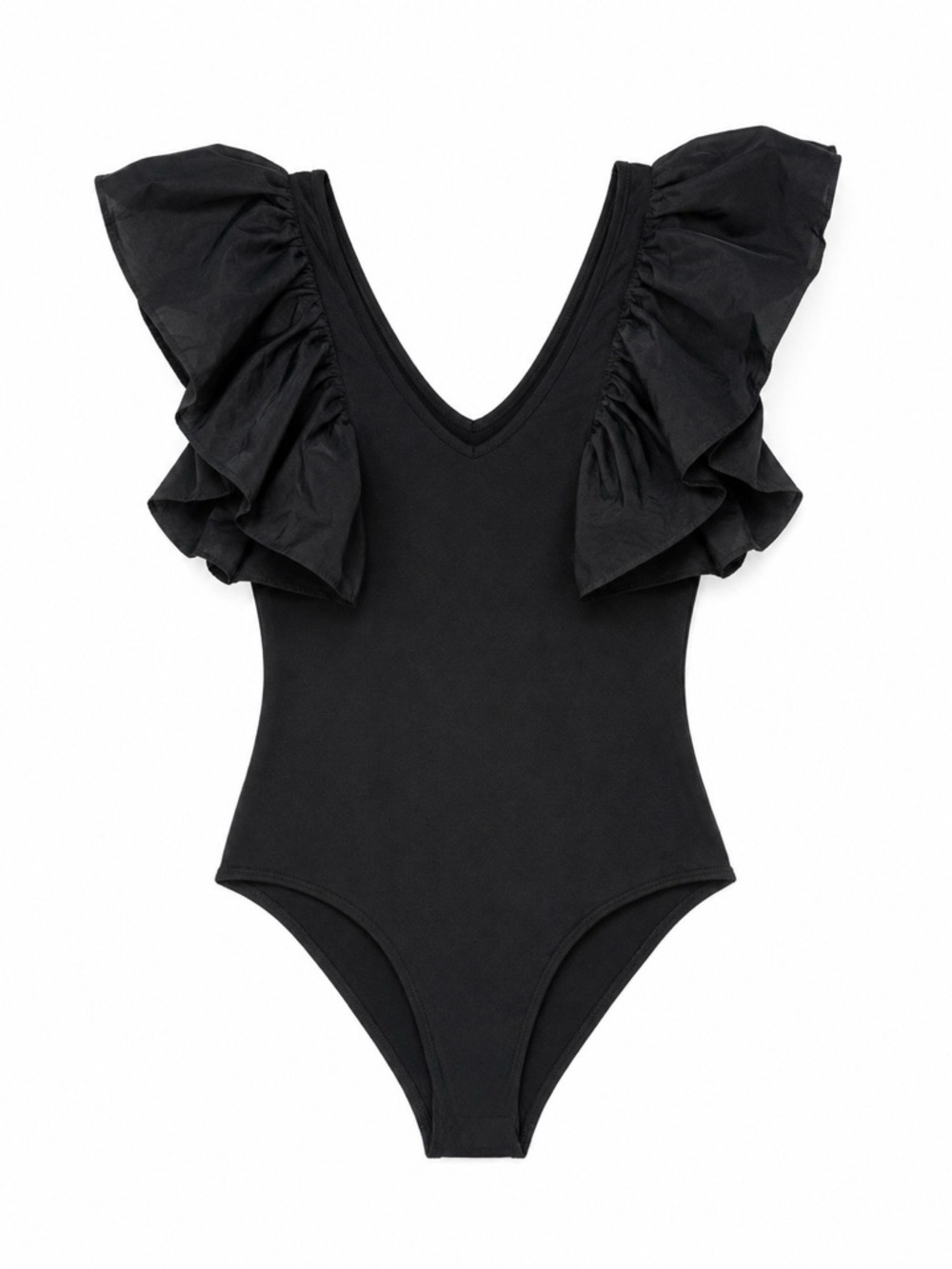 Ruffle-Sleeve Black Bodysuit